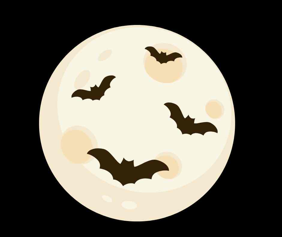 Bats against moon flying at night, promotion icon for summer reading club program.